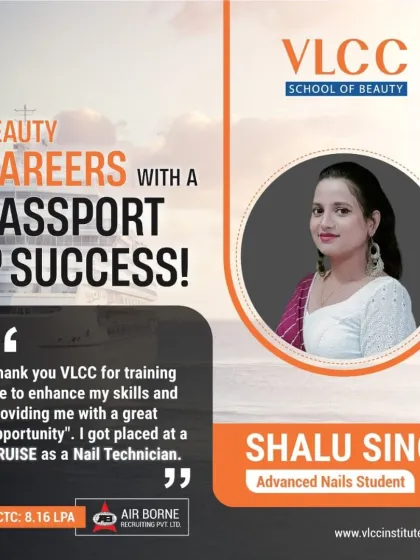 This is what success looks like. Our Advanced Nails student, Shalu Singh, secured a placement as a Nail Technician on a cruise line with an impressive CTC of 8.16 LPA, turning her passion into a high-flying international career.