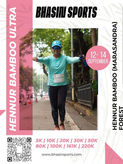 A runner in her element during the Hennur Bamboo Ultra. Our trail course allows you to connect with nature while you push your physical limits.