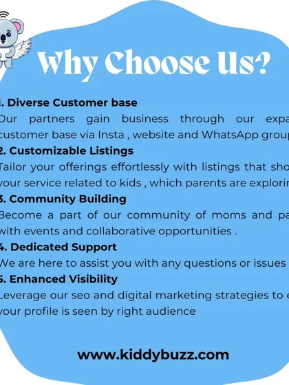 Why choose us? This graphic outlines our partner benefits, including a diverse customer base, customizable listings, and enhanced visibility through our marketing efforts.