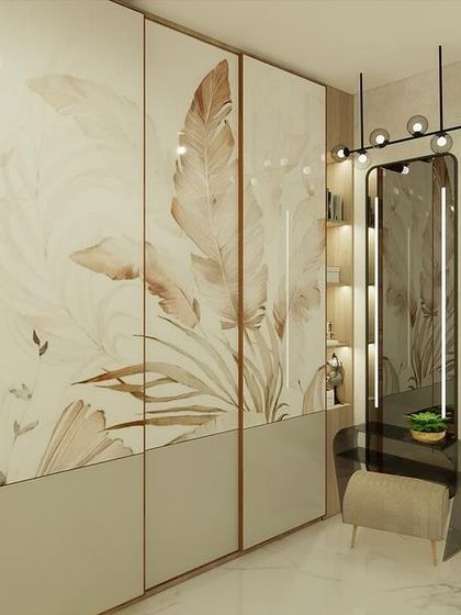 An identical shot of the beautifully designed wardrobe and dressing unit.