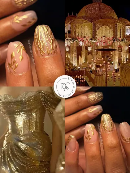 This mood board shows how I draw inspiration from wedding decor and attire to design the perfect bridal nails. The goal is to create a cohesive look that ties everything together.