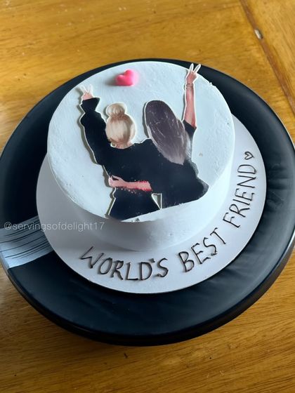 A custom illustration on a mini cake for the "World's Best Friend." I love turning your photos and ideas into edible art.