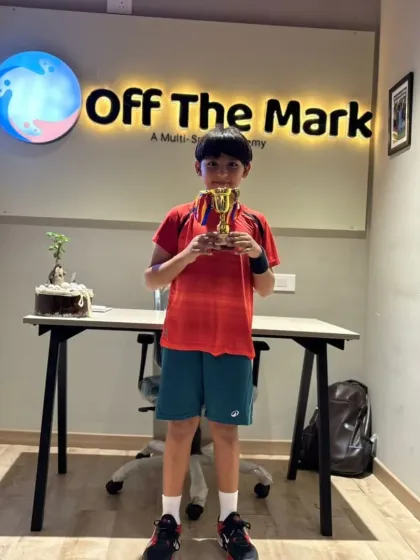 Nirvaan, who finished in fourth place, showing off his trophy from the Inter-Yellow Batch League.
