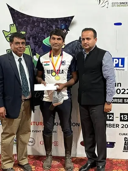Receiving the Gold medal for Ring and Peg at the Chandigarh Horse Show. A proud moment for our academy.