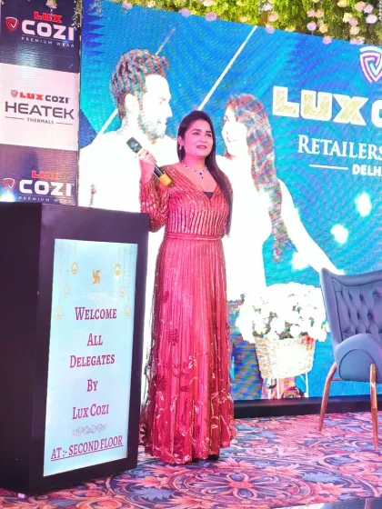 Welcoming all the delegates to the Lux Cozi Retailers Meet. My opening sets the tone for the entire event, making everyone feel welcome and excited for what's to come.