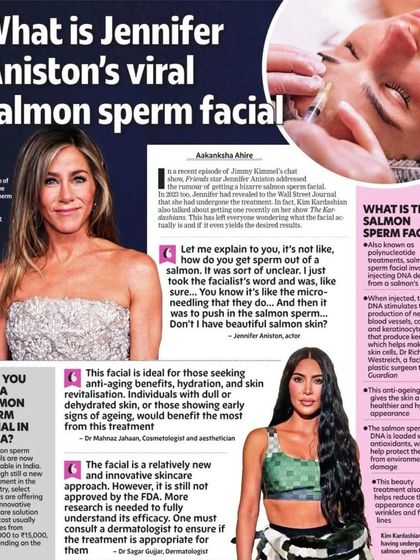 In the Times of India, I provided my expert opinion on trending treatments like the "salmon sperm facial." I always emphasize the need for more research and FDA approval before adopting new or viral procedures.