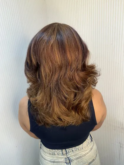 The back view of this voluminous layered cut shows the beautiful shape and texture we created.