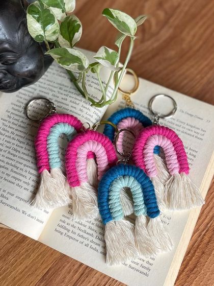 More rainbows! This picture shows some of the different color combinations I've created for my mini rainbow keychains.