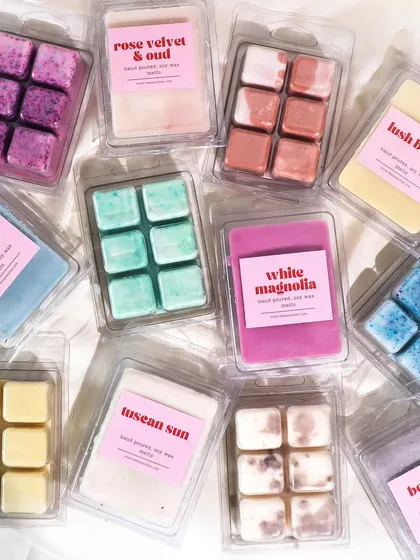 Too many options to choose from. A colorful array of our wax melts in various scents and colors.