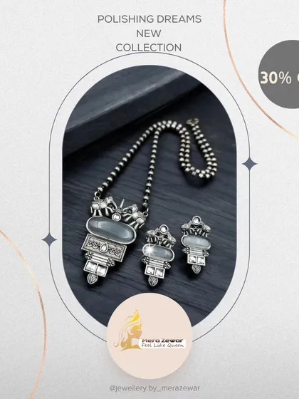 Here is the 'Polishing Dreams' set in a neutral grey. It's an understated and elegant option for those who prefer subtle jewellery.