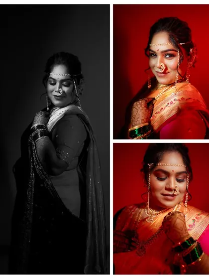 A mix of color and black and white portraits of the bride. This collage shows the versatility of creative lighting and how it can be used to create different emotional tones.