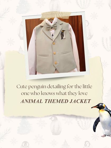 For the boy who knows what he loves. This animal-themed waistcoat features cute penguin detailing, showing how we can incorporate his favorite things into a smart, formal outfit.