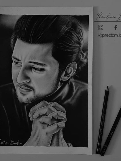 A portrait of singer Darshan Raval, created by popular demand. This 96-hour piece was made using graphite and charcoal to capture his thoughtful expression.