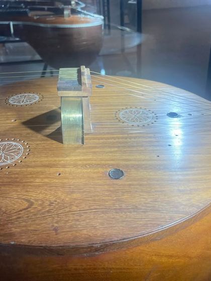 Another detail of the vintage veenas at the art gallery. The craftsmanship and design of these old instruments are a source of endless fascination and learning for me.