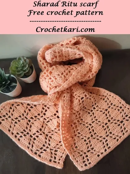 This is the Sharad Ritu scarf, a light and airy pattern perfect for beginners. The name means 'Autumn Season', and its lacy design is perfect for those transitional weather days.
