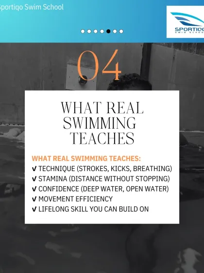 Real swimming involves mastering strokes, kicks, and breathing to build stamina and confidence in any water depth. This is what my program delivers.