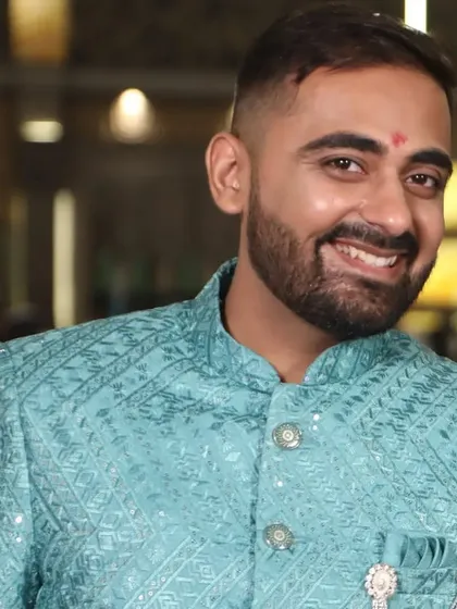 The happiness on his face says it all. For this wedding day look, I used professional products to create a long-lasting, natural finish that feels light on the skin, complete with a traditional tilak.