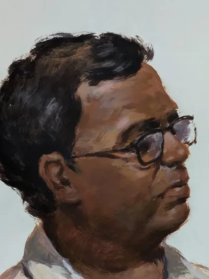A quick acrylic sketch capturing a three-quarter profile view.