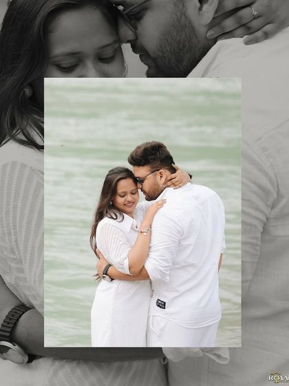 An artistic portrait of an expecting couple in a loving embrace by the river. The black and white overlay adds a timeless, emotional quality to this maternity photo.