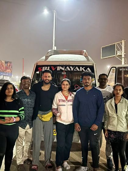 The Kumaraparvatha group posing in front of our Tempo Traveller before starting the overnight journey.