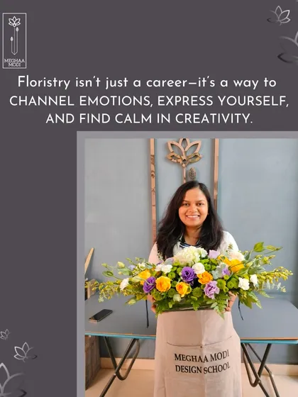 A happy student holds her creation. For hobbyists, floristry is a way to channel emotions, express yourself, and find calm in creativity.