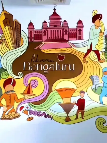 A tribute to Namma Bengaluru! ❤️ This was for a local cafe, and I had so much fun capturing the city's spirit. From Vidhana Soudha and the metro to filter coffee and dosa, it’s a colorful doodle that celebrates everything we love about Bangalore.