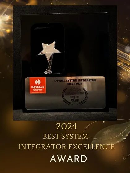 We are honored to be recognized by industry leaders for our work. This 2024 Best System Integrator Excellence Award from Havells Crabtree is a testament to our team's unwavering commitment to delivering innovative and reliable home automation and audio-visual solutions.