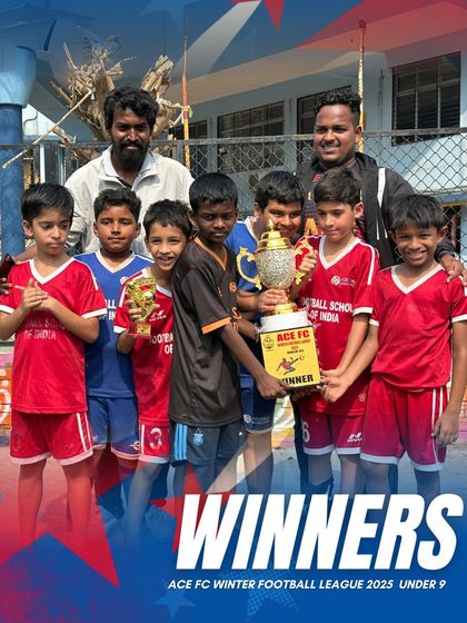Our Under 9 team celebrating their victory in the ACE FC Winter Football League. We believe in nurturing champions from the youngest age.