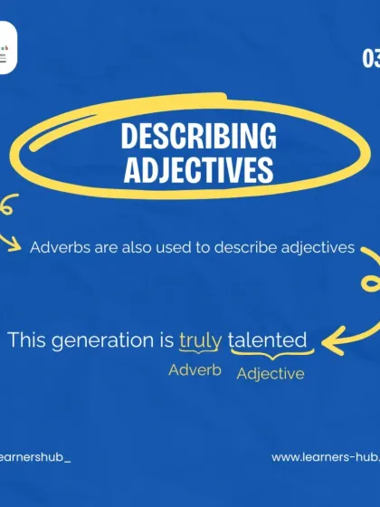 Did you know adverbs can also describe adjectives? For example, in 'truly talented', the adverb 'truly' modifies the adjective 'talented'. We make these grammar rules clear and simple.