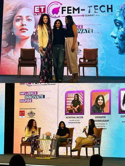 On stage with my fellow panelists at the ET Now Fem-Tech Summit. It was a fantastic experience moderating this discussion with leaders from Proactive for Her and Myntra, exploring the intersection of technology, fashion, and wellness.