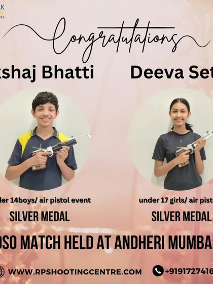 More success for our young athletes at the DSO match in Andheri, Mumbai. Congratulations to Akshaj Bhatti and Deeva Sethi for each winning a silver medal in their respective air pistol events.