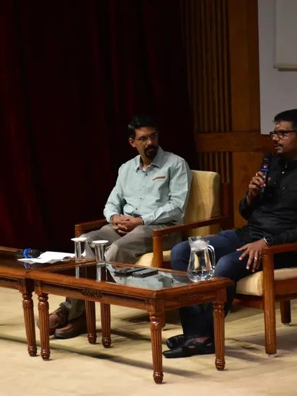 Another view of the fireside chat at IIM Bangalore's auditorium. The setting was perfect for an in-depth and serious discussion.