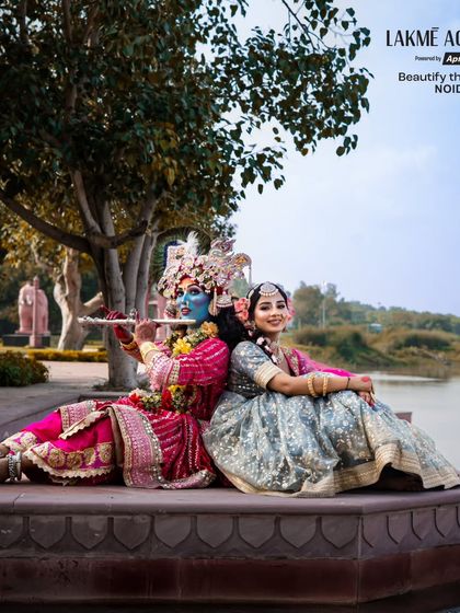 A serene outdoor shot of our Radha Krishna models. Our students learn to plan and execute on-location portfolio shoots for more dynamic results.