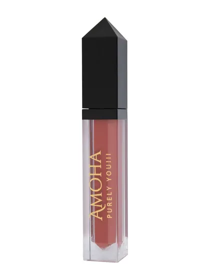 A single tube of dusty rose 'Amoha' lipstick on a white background.