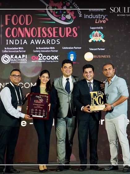 Our team receiving the awards for "Best Newcomer" and "Most Innovative Menu" at the 6th Edition of the Food Connoisseurs India Awards. A grand finale to a successful year.