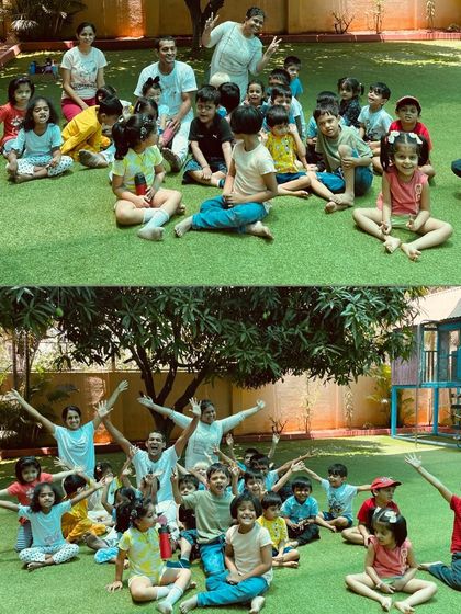 Before and after shots from our Vedic Lore summer camp workshop. The kids are full of energy and smiles after a session of acrobatics, music, and games.