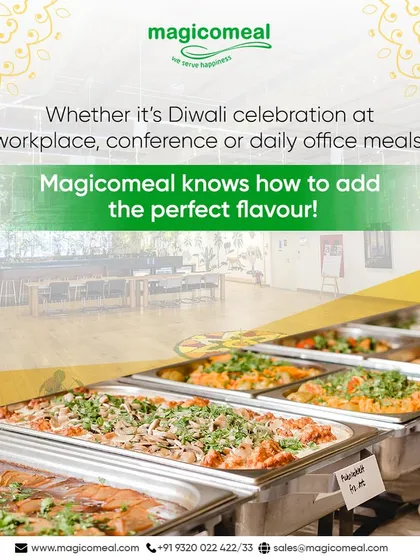 Whether it's a Diwali celebration, a conference, or daily office meals, I know how to add the perfect flavor. This image of a beautiful buffet line shows my readiness to handle any corporate gathering.