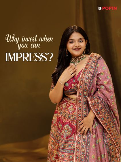 Painted in pink dreams. This graphic highlights the soft, stunning, and festive sparkle of this rental lehenga.