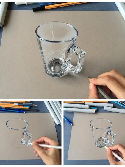 A step-by-step look at how I drew the glass coffee cup. Drawing transparent objects requires careful observation of light and reflection.