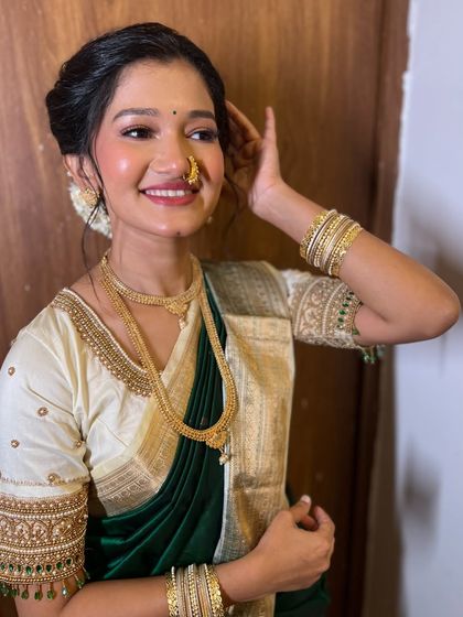 A candid, happy shot of the bride during her engagement photoshoot.