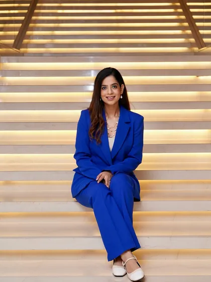 A relaxed but poised shot in my blue suit. Style is about feeling confident and comfortable.