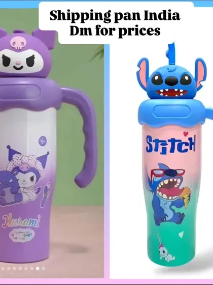 I also stock these handled tumblers with character-topped straws, featuring popular designs like Kuromi and Stitch. They are great for kids and prevent spills.