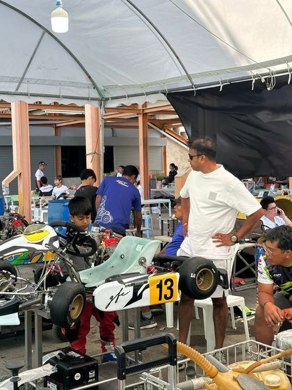 The pit area at the Rotax International Trophy Asia, with our team working on the karts.