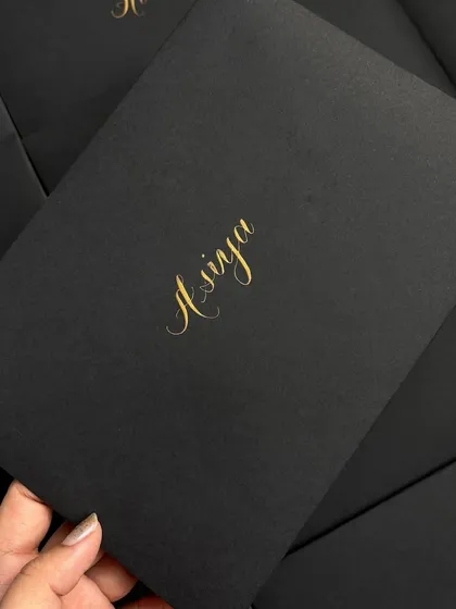 The classic combination of gold on black is one of my absolute favorites. I hand-addressed these matte finish envelopes for an event launch, creating a minimal and elegant first impression for a very special invitation.