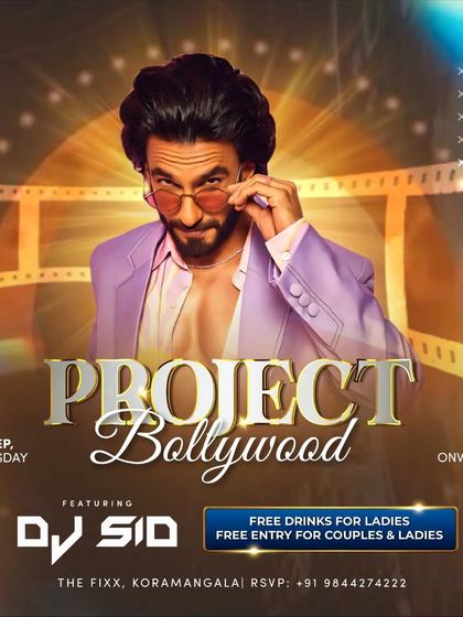 A 'Project Bollywood' poster featuring Ranveer Singh, capturing the high-energy vibe of the night.