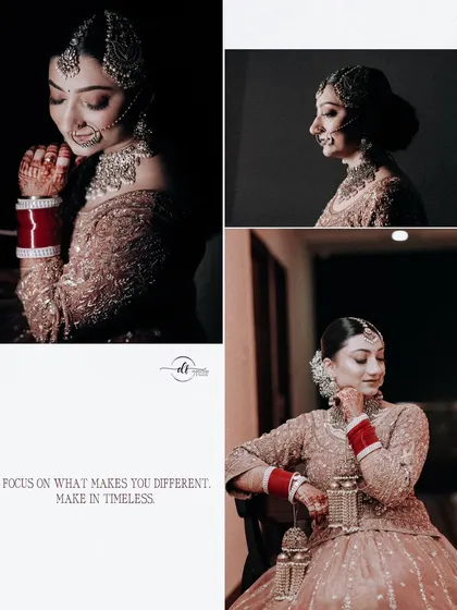 A collage showcasing the timeless beauty of this Sikh bride. Her makeup was designed to be classic and elegant, focusing on what makes her different and beautiful.