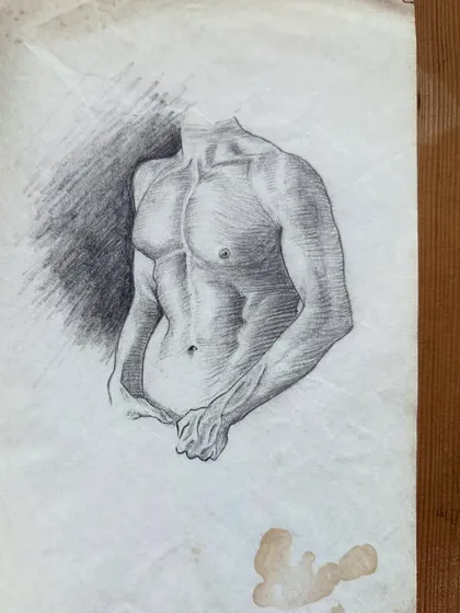 Another one of my foundational sketches from over 16 years ago. The study of light and shadow on the human form in these drawings directly translates to how I think about texture, fabric, and color in fashion.