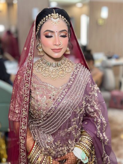 A close-up of the rose gold eye makeup.