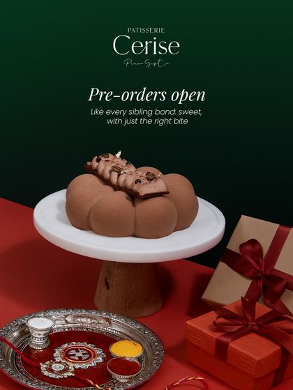 For Rakhi, I presented this chocolate entremet alongside a traditional thali. The bittersweet balance of the cake is a nod to the beautiful complexity of a sibling bond.