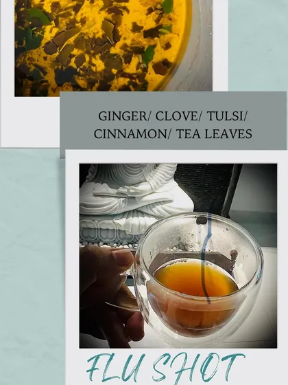 This is my natural "flu shot" for the rainy season. A warm, comforting tea made with ginger, clove, tulsi, and cinnamon is a traditional remedy to fight off colds and strengthen the body's defenses.